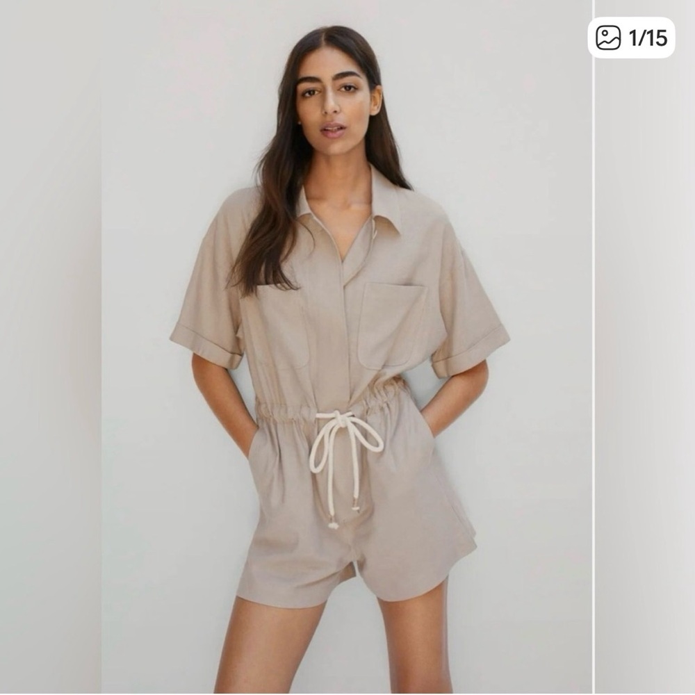 Mango Beige Short Sleeve Romper